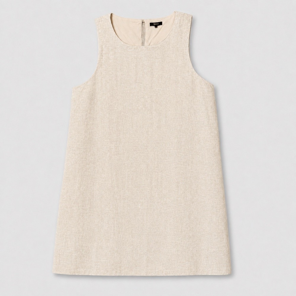 Quince 100% European Linen Tank Dress Women's XL Beige Lined Pockets A-Line